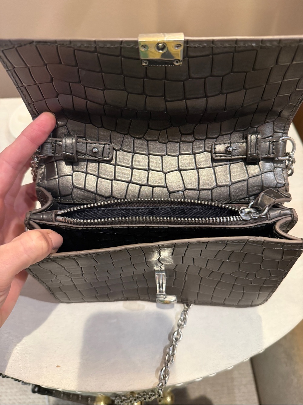 Botkier Black Croc-Embossed Top-Handle Crossbody with Silver Hardware - Picture 4 of 4